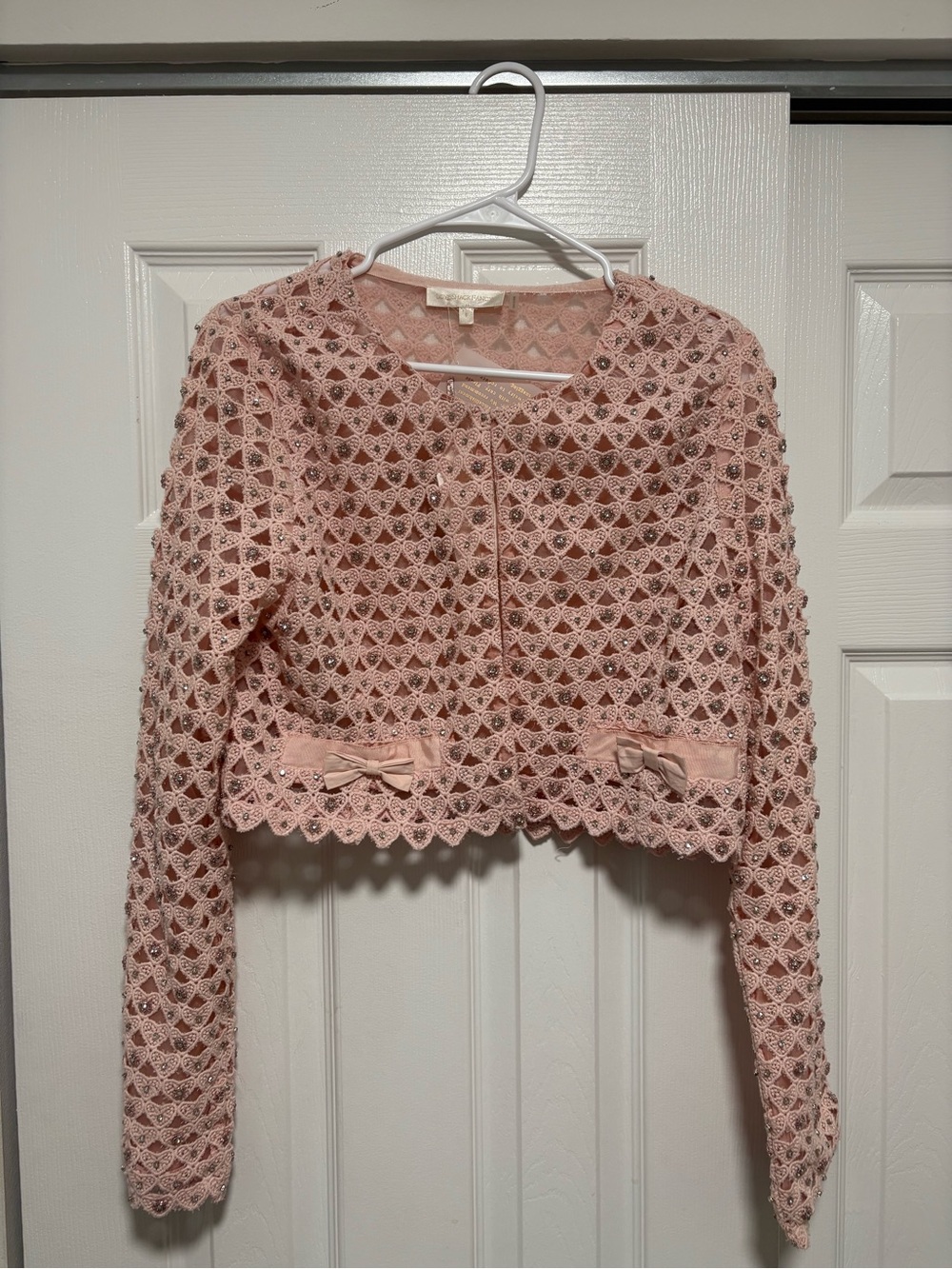NEW WITH TAGS LoveShackFancy Blush Pink Crocheted Openwork Cardigan